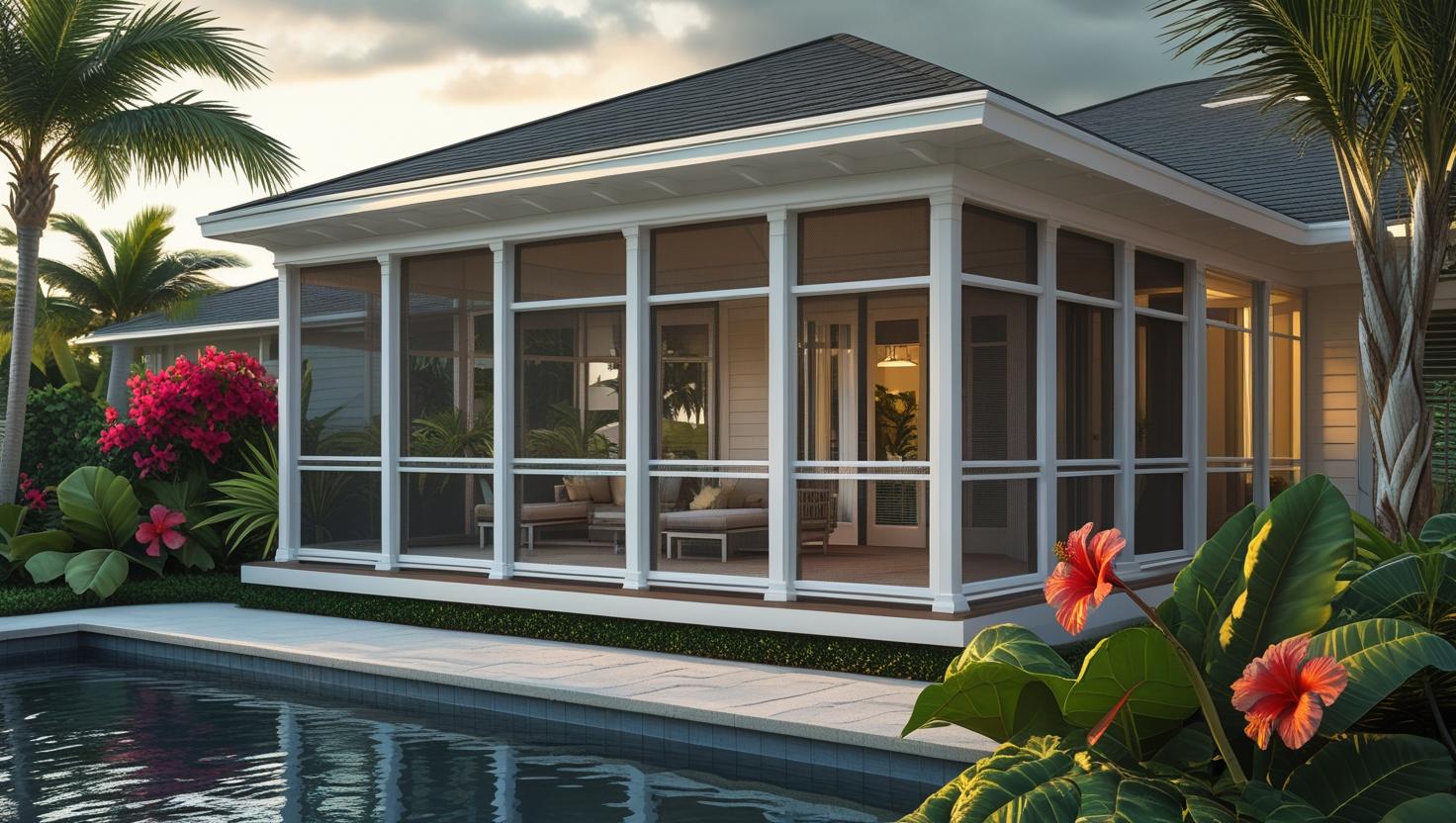 Acrylic lanai enclosure on a modern Florida home