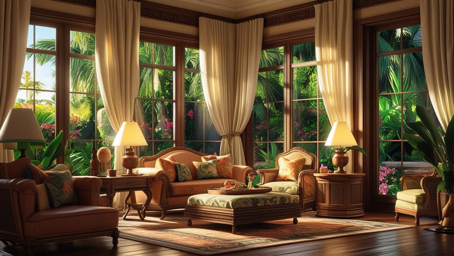 Florida room with large windows and furniture