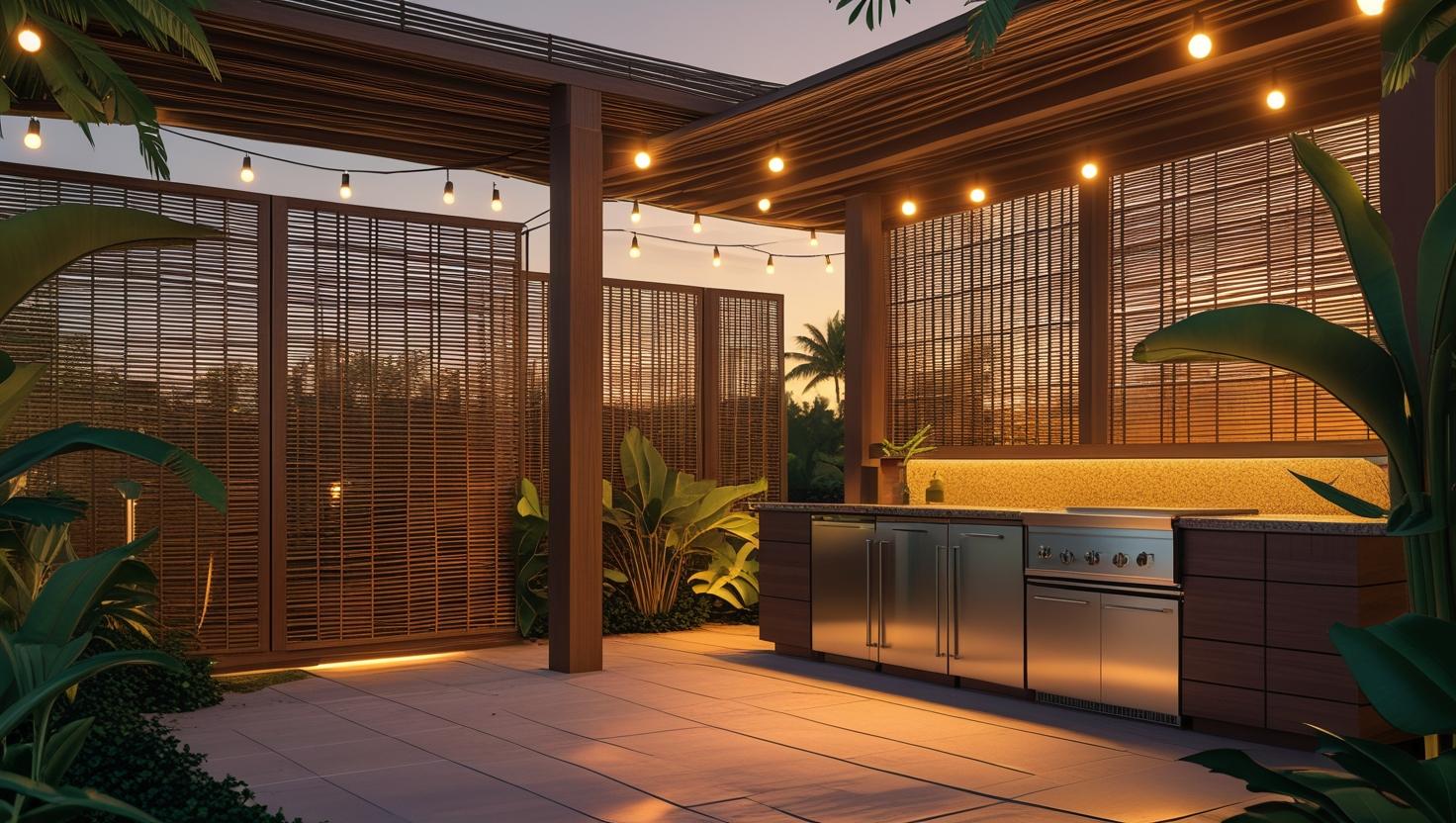Customized lanai with privacy screen and outdoor kitchen