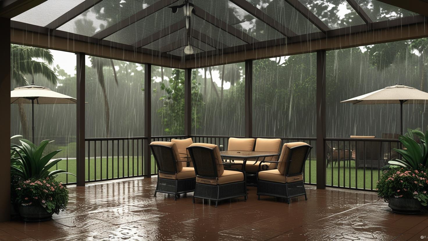 Lanai protecting outdoor furniture during Florida rain