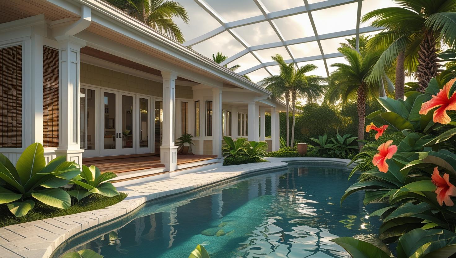 Lanai with acrylic windows and tile flooring in Florida