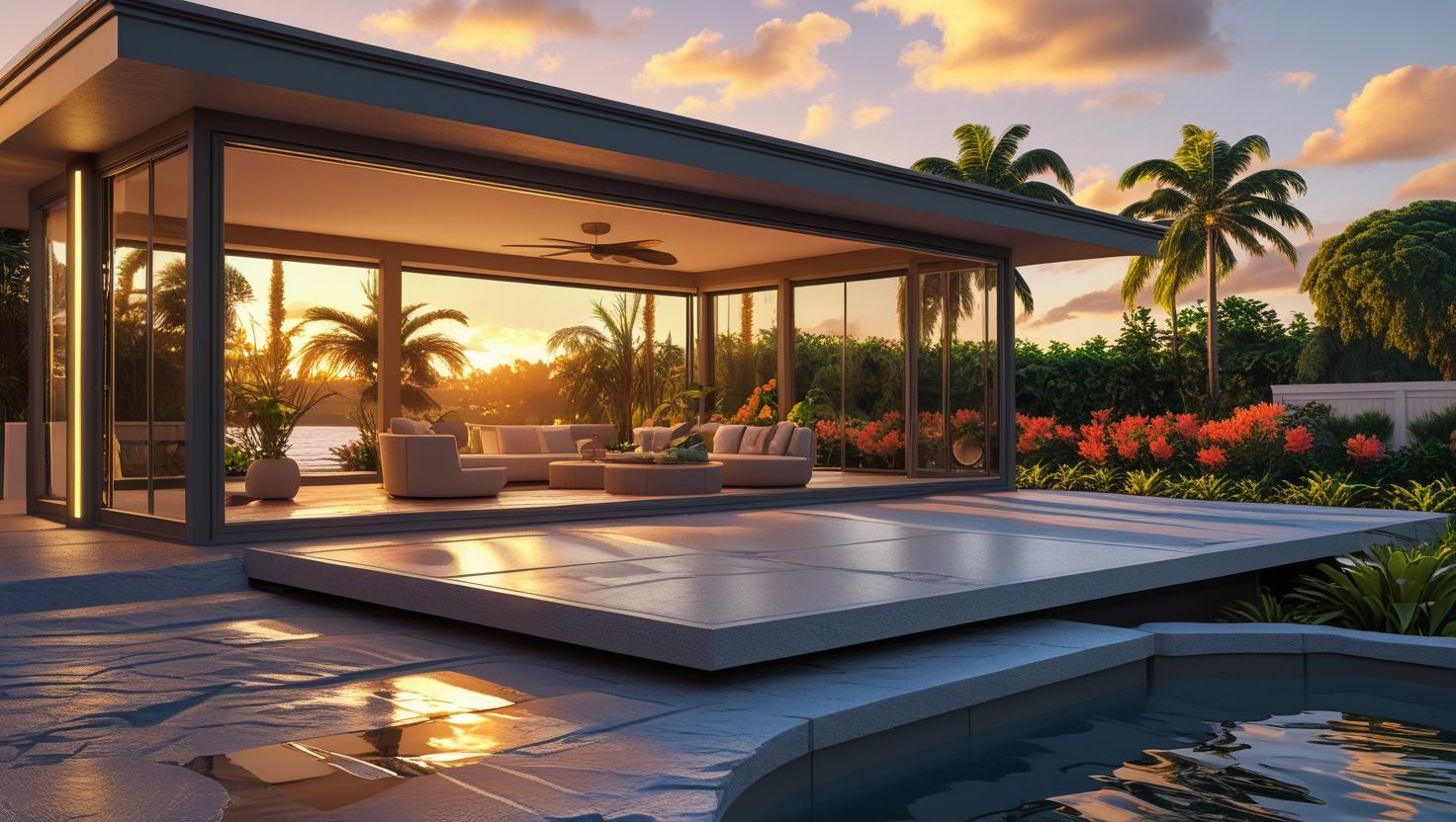 Screen lanai extension on the back of a Florida house