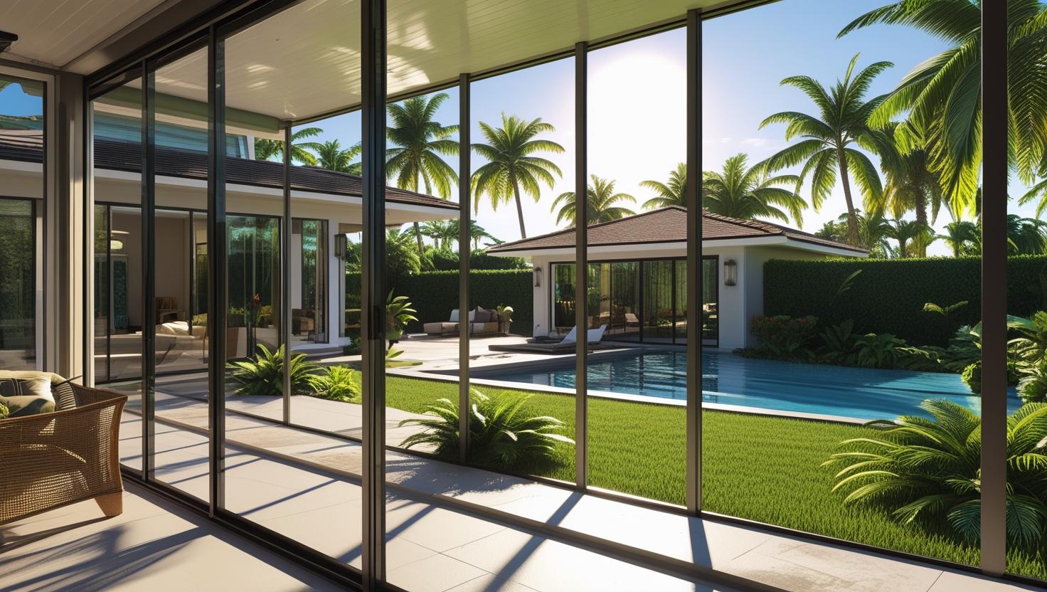 Screened lanai patio with ceiling fan in Cape Coral