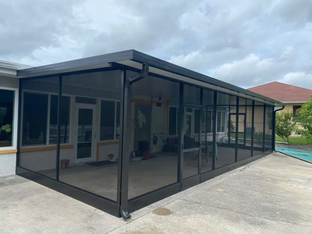 Aluminum frame patio cover with screen protection