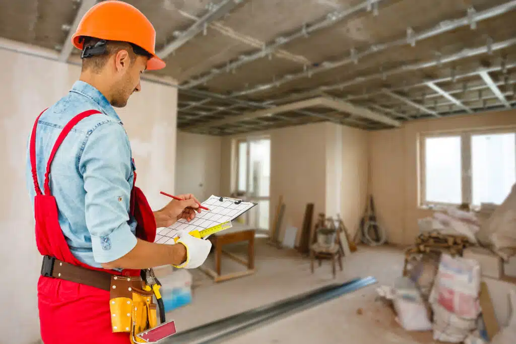 Builder,Handyman,With,Construction,Tools.,House,Renovation,Background.